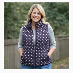 LOFT Ann Taylor Wmns Dark Grey Polka Dot Cabincore Puffer Vest With Pockets Sz M